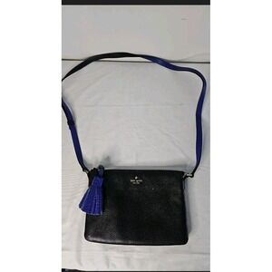 Kate Spade New York Small Leather Crossbody Purse Blue Tassel Shoulder Bag